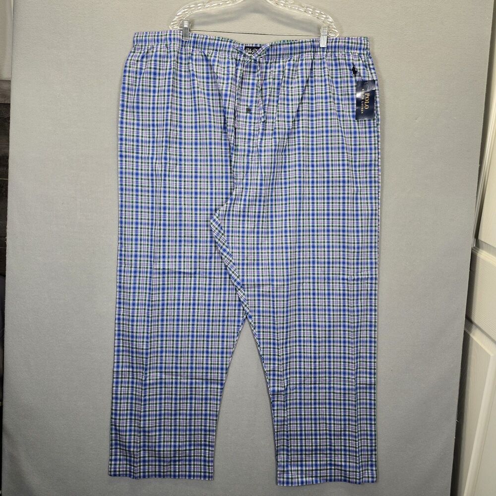 Polo Ralph Lauren Plaid Sleepwear Pants Blue Green Big Tall Size 3X